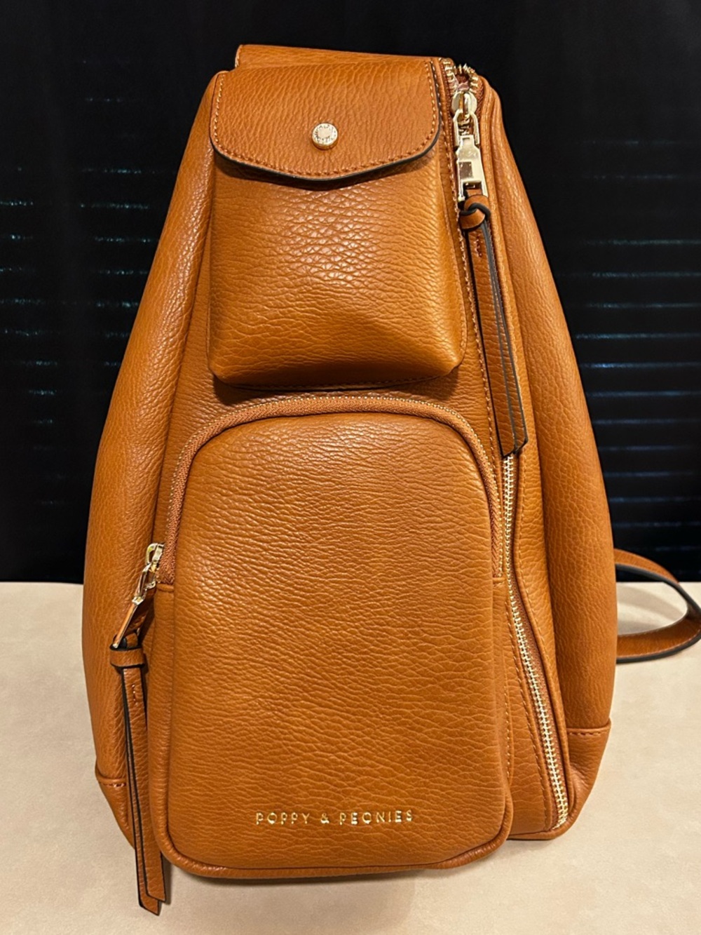 Poppy & Peonies Pebbled Leather Sling Backpack Purse NWOT